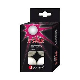   Pingponglabda szett, 6 db – 3 csillagos, fehér, 40 mm – Sponeta