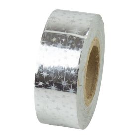   Dekorációs szalag tornakarikára, csillag mintás, 14 m – ezüst – Amaya