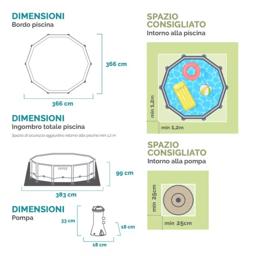 Vízforgatós medence szett, fémvázas 366 x 99 cm INTEX PRISM FRAME POOL 26716 + létrával!