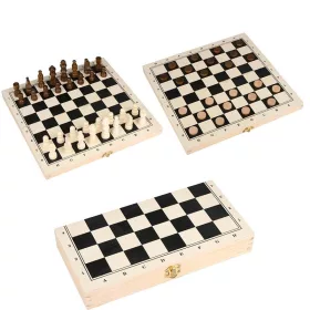   Sakk és dáma készlet fa – 2 az 1-ben összecsukható tábla Eddy Toys