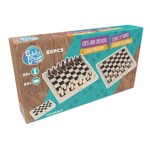 Sakk és dáma készlet fa – 2 az 1-ben összecsukható tábla Eddy Toys
