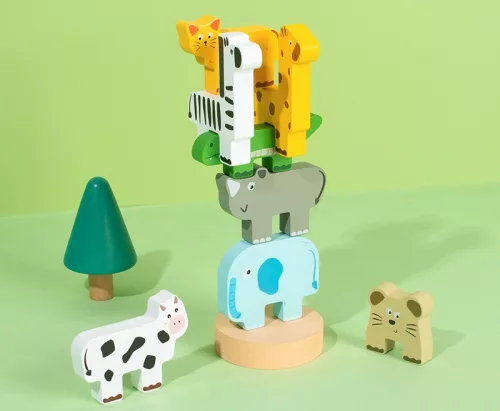 Egyensúlyozó állatok, toronyépítő játék feladatkártyákkal