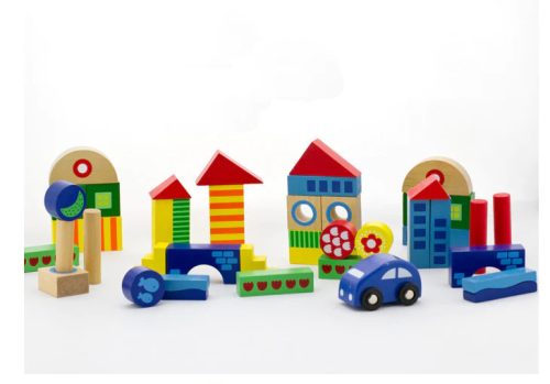 Fa építőkocka készlet autóval Goula