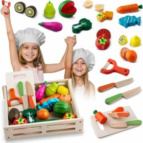   Fából készült vágható zöldségek és gyümölcsök rekeszben – RICOKIDS 7752