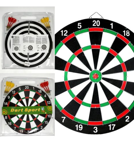Darts tábla, kétoldalas – 6 db nyíllal, 36 cm – PRO-Sport
