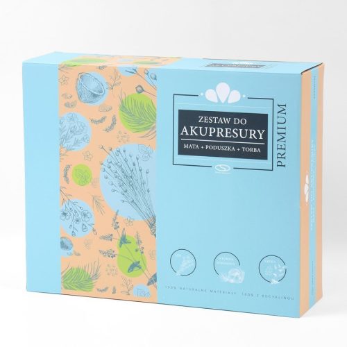 Akupresszúrás matrac, tűpárna, iplikátor, párnával PREMIUM ECO Len, kókusz, táskával SMJ