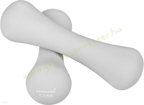 Springos neoprén ergonomikus súlyzó pár 2x2,5 kg-os szürke színben