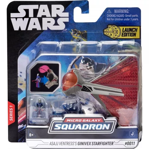 Star Wars – Csillagok háborúja Ginivex-osztályú vadászgép jármű figurával, 8 cm + Asajj Ventress – Jazwares