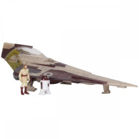   Star Wars – Csillagok háborúja Jedi Starfighter (Delta 7-B) jármű figurával, 13 cm + Obi-Wan Kenobi és R4-P17 – Jazwares