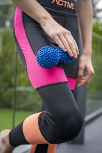 Tüskés, rehabilitációs, masszírozó duoball henger 15,5 cm – fekete, Tullo