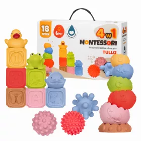   Fejlesztő szenzoros piramis Montessori 4in1 18 darabos szett – TULLO