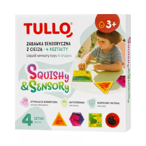 Szenzoros tapintó játékok folyadékkal, 4 geometrikus forma – Tullo