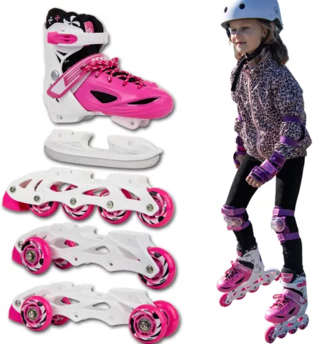 4 in 1 görkorcsolya jégkorcsolya állítható 34-37, pink, ENERO