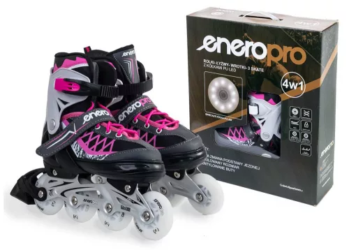 4 in 1 görkorcsolya jégkorcsolya, világító LED, állítható Pink-Szürke 38-41 ENERO