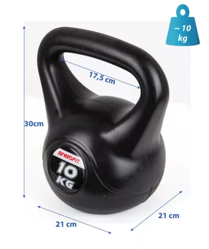 Füles súlyzó, Kettlebell 10 kg, cementes, fekete ENERO Fit