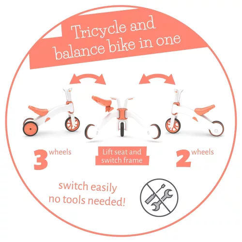 Tanulóbicikli, motor, tricikli, korall rózsaszín – Chillafish Bunzi
